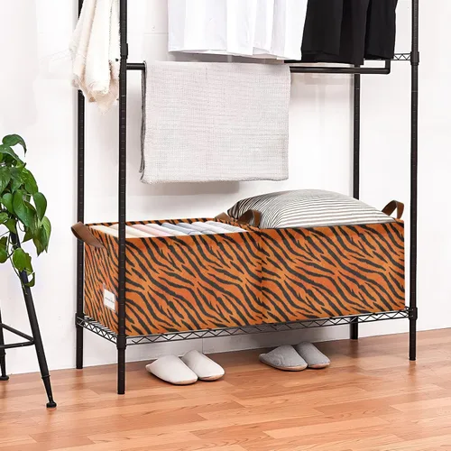 Miniatura 8 de Tigers Fur Pattern Black Orange Storage Organizer Bins and Basket Foldable Storage Cubes with Handles Organizing Clothes Blankets for Makeup Books