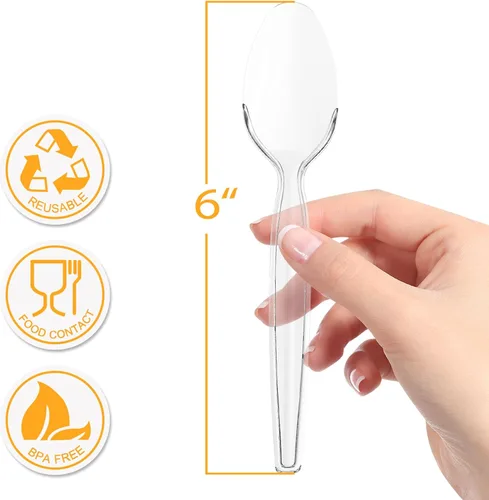 Miniatura 2 de POSATE Cucharas de plástico resistentes, transparentes, desechables, paquete de 60