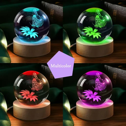Miniatura 6 de IFOLAINA Bola de cristal de mariposa, ideas de regalos para novia, esposa, mamá, pareja, cumpleaños, día de la madre, mariposa 3D en girasol, luz