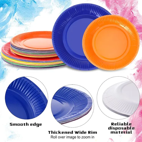 Miniatura 6 de Tegeme 258 piezas de suministros de fiesta arcoíris para 36 invitados, incluyen platos de papel coloridos, tazas, servilletas, tenedores