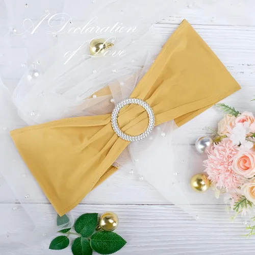Miniatura 3 de LEBENGURU Bandas para silla de elastano doradas, 30 lazos elásticos de alta calidad con deslizadores para decoración de banquete de boda, fiesta
