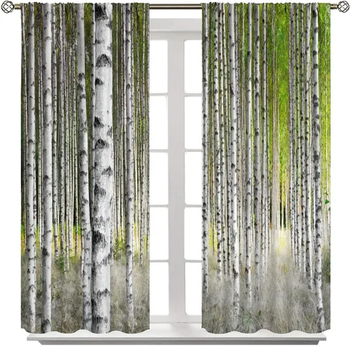 Miniatura 8 de Cortina opaca de bosque de verano, diseño de ramas de bosque, con bolsillo para barra, cortinas farbic con bolsillo para barra, comedor, cafetería