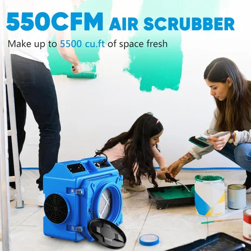 Miniatura 5 de Depurador de aire con filtración de 3 etapas, máquina de aire negativo apilable de 550 CFM para uso industrial y comercial, limpiador de aire Azul