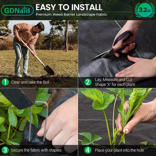 Miniatura 4 de Tela de barrera de malezas de 3 pies x 100 pies resistente, tela de barrera de malezas de 3.2 onzas, tela de jardinería tejida de fácil instalación