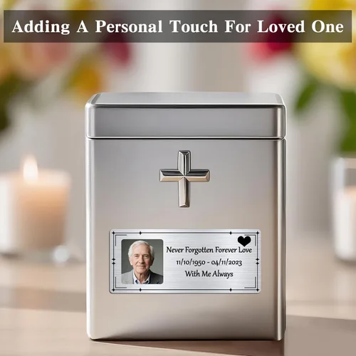 Miniatura 5 de SOITIS Placas de identificación grabadas con adhesivo, placa personalizada de acero inoxidable, placa conmemorativa para cenizas, marco de fotos