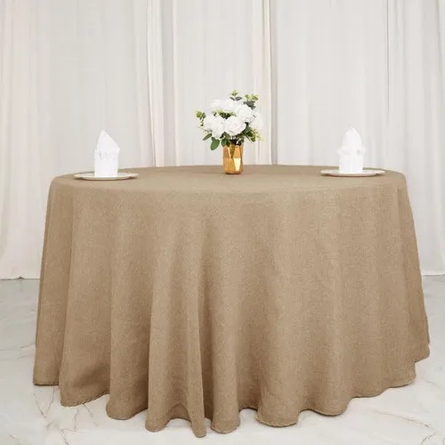 Miniatura 7 de Balsa Circle Mantel redondo natural de arpillera sintética de 108 pulgadas para bodas, recepciones, fiestas, eventos, catering