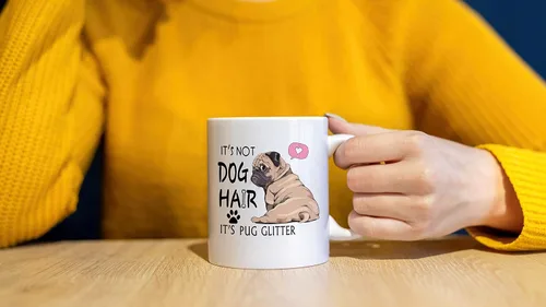 Miniatura 3 de DOTAIN Taza de café divertida con purpurina «It's Not Dog Hair It's Pug It», taza de cerámica de doble cara de 11 onzas para café, té, leche, regalo