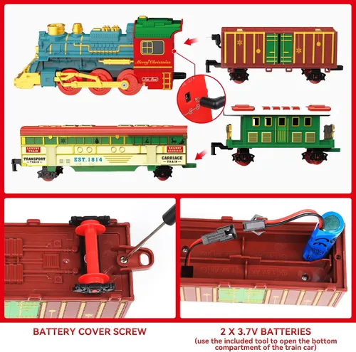Miniatura 3 de Juego de tren - Juego de trenes para niños con humo, luces y sonido, juego de tren de juguete para debajo del árbol de Navidad, trenes