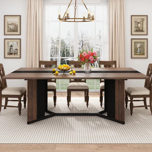 Miniatura 9 de chartustriable Mesa de comedor para 4 a 6 personas, mesa de cocina moderna grande de 71 pulgadas con diseño de camino de mesa integrado, mesa