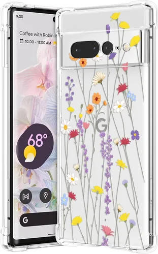 Miniatura 13 de RALEAVO - Funda floral para Google Pixel 7a, funda transparente con hojas y flores, diseño delgado y lindo para niñas y mujeres, cubierta de Verde