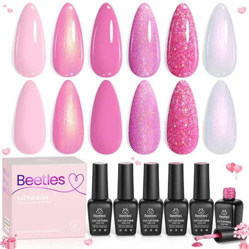 Miniatura 31 de Beetles - Juego Carnival Evergreen de 6 esmaltes de uñas de gel con purpurina, kit de 6 piezas con lámpara de remojo, aguacate, diseño de arte