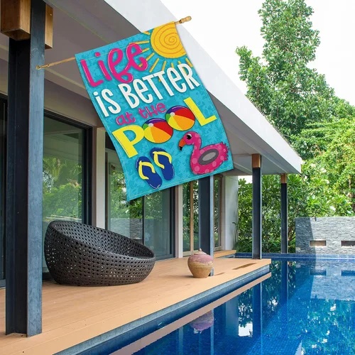Miniatura 4 de Balgardekor Bandera de jardín Life is Better at the Pool de 28 x 40 pulgadas, bandera de casa grande vertical de doble cara de arpillera de verano