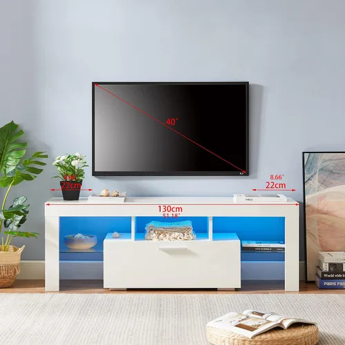 Miniatura 6 de Holaki Soporte de TV LED, consola de TV moderna de alto brillo con 20 LED de colores/control remoto, centro de entretenimiento para TV de hasta 55