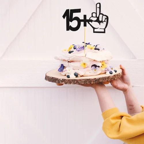 Miniatura 4 de Decoración para tartas con purpurina negra con dedo medio 15+1, decoraciones para fiesta de cumpleaños de 16 años, suministros divertidos