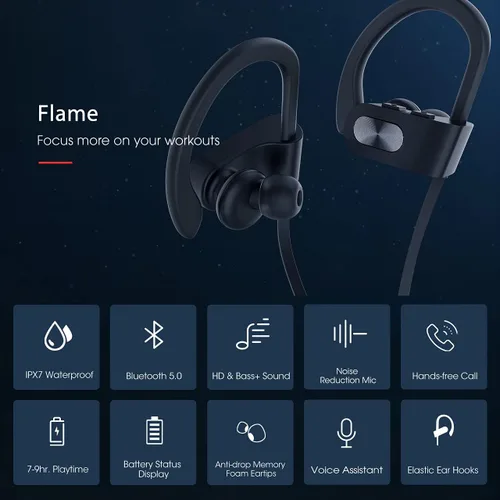 Miniatura 2 de Redzoo Auriculares Bluetooth V5.0, auriculares para correr con 16 horas de reproducción, Bass + HD estéreo inalámbrico auriculares deportivos Negro