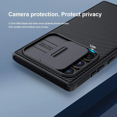 Miniatura 5 de Mangix Funda para Samsung Galaxy S22 Ultra con cubierta para cámara, delgada funda protectora de policarbonato delgado a prueba de golpes con Negro