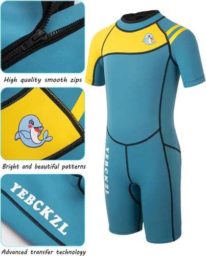 Miniatura 4 de Traje de neopreno con cremallera para niños y niñas, para mantener el calor en agua fría, buceo, surf, natación Azul