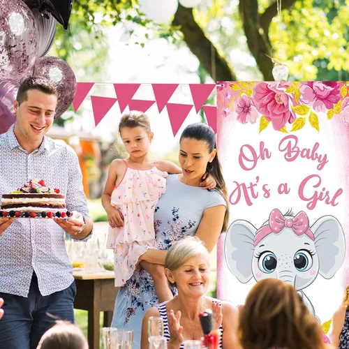 Miniatura 7 de Dill-Dall Cartel colgante para puerta de baby shower con texto en inglés "Oh Baby It's a Girl", cartel colgante para niñas, baby shower, revelación