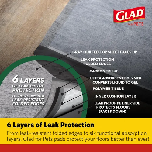 Miniatura 3 de Glad for Pets Extra Large Charcoal Training Pads for Dogs and Puppies, Activated Carbon Odor Control, 6-Layer Absorbent Leak-Proof Pee Pads with