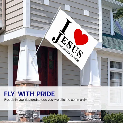 Miniatura 2 de Bandera de Jesús con texto en inglés "I Love Jesus", bandera cristiana de fe sobre el miedo de Jesús, 3 x 5 pulgadas, para exteriores, doble cara