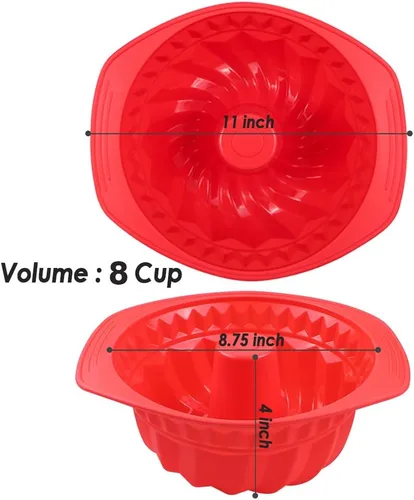 Miniatura 4 de Webake Molde de silicona acanalada Pan antiadherente Kugelhopf Cake Molde de silicona de 9 pulgadas para horno - rojo