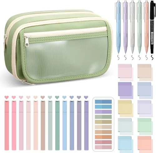 Miniatura 15 de Jutom Kit de Anotar Libros Estético de 39 Piezas con Estuche de Lápices, Marcador, Estuche Transparente, Notas Adhesivas, Gel, Bolígrafo, Rosa