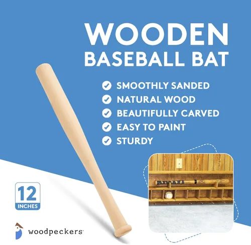 Miniatura 6 de Bate de béisbol de madera 12 Pulgadas Paquete de 2 Bate de madera de béisbol mini sin terminar, bate pequeño, decoración para fiestas, dormitorio