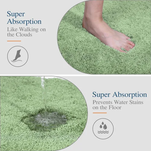 Miniatura 3 de Walensee Alfombra de baño antideslizante (16 x 24 pulgadas, verde salvia) Tapete de baño de microfibra suave lanudo absorbente de agua, lavable a