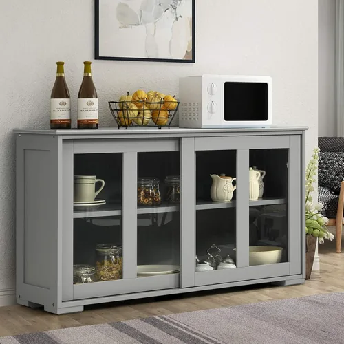 Costzon Aparador Buffet Mueble, Gabinete de Almacenamiento de Cocina de Madera con Estante Ajustable, Puertas Corredizas de Vidrio, Mueble de Puerta