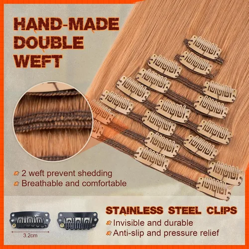 Miniatura 3 de Benehair Extensiones de cabello humano real con clip, extensiones de cabello humano real Remy con clip, 8 piezas de cabello natural Remy para cabeza