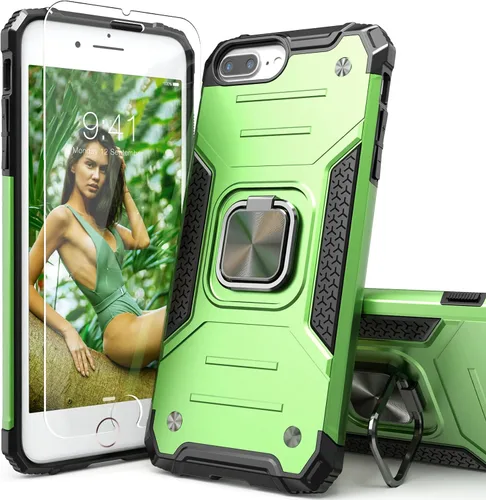 Miniatura 14 de Funda para iPhone 8 Plus Plus con protector de pantalla, cubierta de prueba de caídas de absorción de golpes con soporte para automóvil, funda Negro