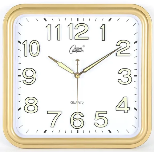 Reloj de pared silencioso, sala de estar, oficina, simple y elegante reloj de cuarzo cuadrado (color dorado)