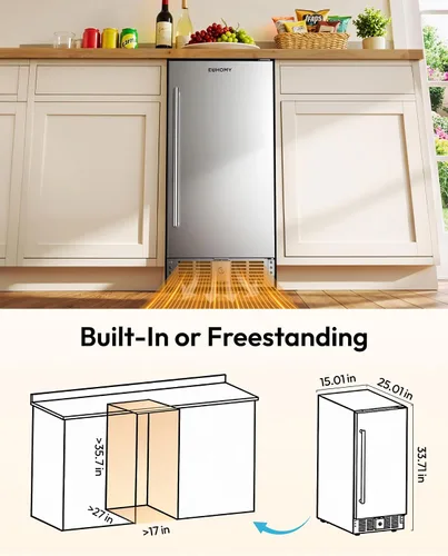 Miniatura 6 de EUHOMY Refrigerador de bebidas de 15 pulgadas, refrigerador de bebidas para 127 latas con puerta de acero inoxidable, enfriador de bebidas
