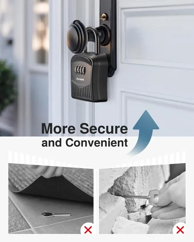 Miniatura 7 de Caja de Seguridad Puroma, Caja de Bloqueo con Combinación de Llaves, Caja de Seguridad Montada en Pared Portátil para Llaves con Código Reajustable