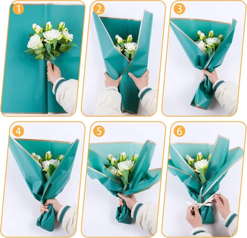 Miniatura 5 de FUSHENMU 20 hojas de papel de regalo de flores, ramo de flores, impermeable, suministros de ramo de papel para manualidades, envoltura de flores
