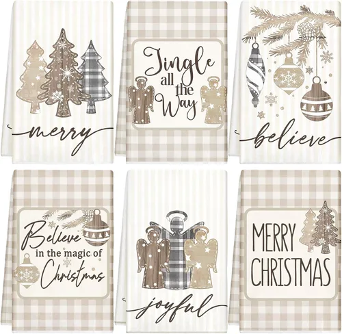 Miniatura 23 de Hosuly 6 Piezas Toallas de Cocina Navideñas Afroamericanas Paños de Platos de Santa Negro Toallas de Mano Navideñas Negras y Rojas Santa Ángel Acebo