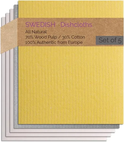 Miniatura 15 de SWEDEdishcloths - Juego de 5 paños de esponja de celulosa (1 gris, 4 naturales) suecos Combo Gnnnn