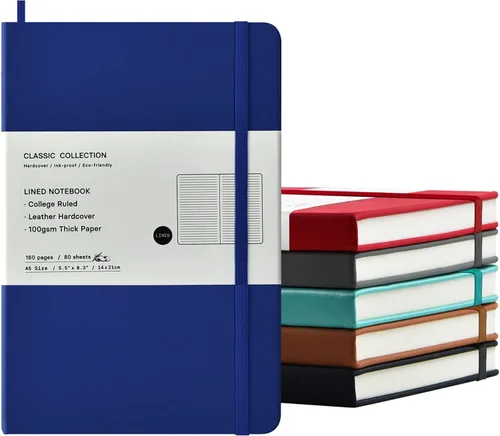 Miniatura 10 de Coopay Paquete de 6 cuadernos A5 a granel, 160 páginas, papel grueso de 3.53 oz/yd², 8.3 x 5.5 pulgadas, tapa dura con forro de cuero