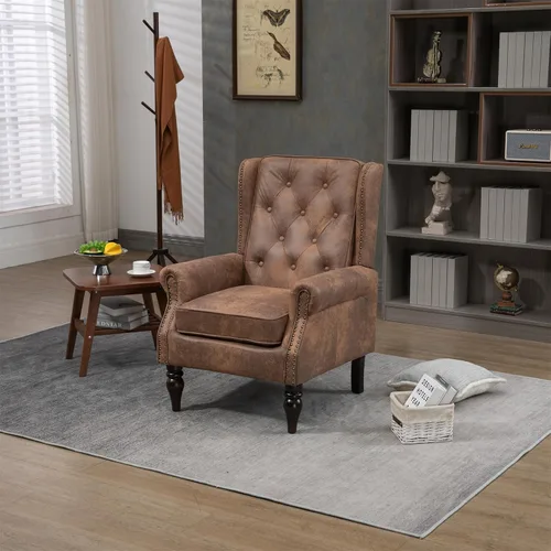 Miniatura 8 de Sillón de respaldo alto de mediados de siglo, moderna silla de salón, silla de sala de estar, silla de barril de piel sintética con hebilla