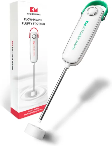 Kitchen Mama Silkwhisk - Espumador eléctrico de leche de mano, color verde azulado | Mini mezclador de bebidas, acero inoxidable, fabricante de