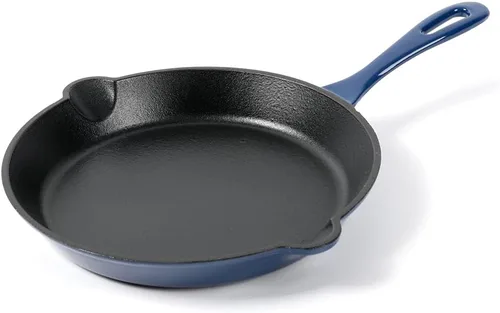 HAWOK Sartén esmaltada de hierro fundido, sartén, DIA.10 pulgadas, con cubierta de asa, azul Azul marino