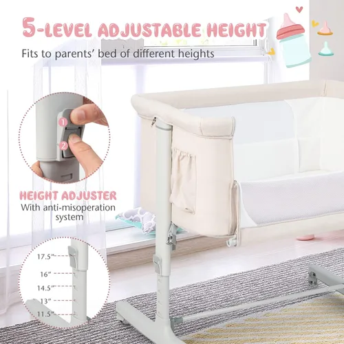 Miniatura 2 de BABY JOY Cuna plegable 3 en 1 con altura ajustable, colchón, ruedas bloqueables, bolsillo de almacenamiento y bolsa de transporte para recién Beige
