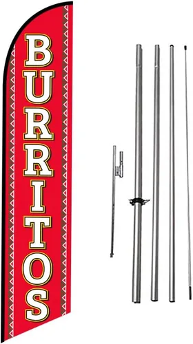 Miniatura 24 de Tacos Mexican Restaurant Publicidad Banner de plumas Swooper Bandera con Kit de asta de Bandera y Estaca de Tierra Tacos-Multicolor-Verde/Rojo
