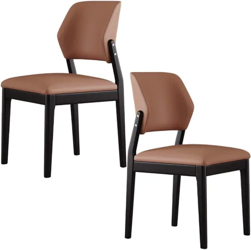 Miniatura 36 de YVYKFZD Wooden Dining Chairs Set, Leather Dining Room Chair, Upholstered Kitchen Chairs with Curved Backrest, Armless Living Room Chair, for Bedroom