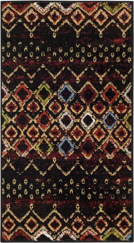 SAFAVIEH Amsterdam Collection Alfombra Decorativa - 2.3 pies x 4 pies, Negro & Multi, Diseño Marroquí Bohemio, Sin Desprendimiento y Fácil Cuidado,
