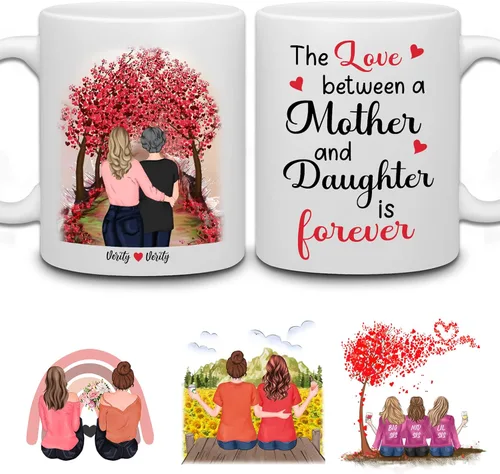 Miniatura 11 de WHIDOBE Taza de café personalizada de 11 onzas, taza de 15 onzas para mamá, hija con personajes femeninos, nombres, citas, regalo para mamá de hija
