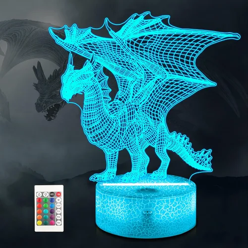 Ammonite Lámpara de Dragón para Niños, Juguete de Luz Nocturna de Dragón 3D, 16 Colores con Control Remoto, Decoración de Habitación de Niños como