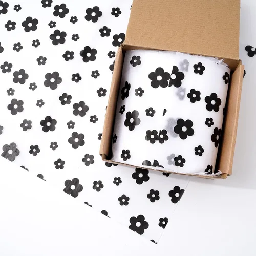 Miniatura 6 de Whaline 100 hojas de papel de seda bohemio con margaritas color negro y blanco, papel de regalo floral para manualidades, manualidades, flores