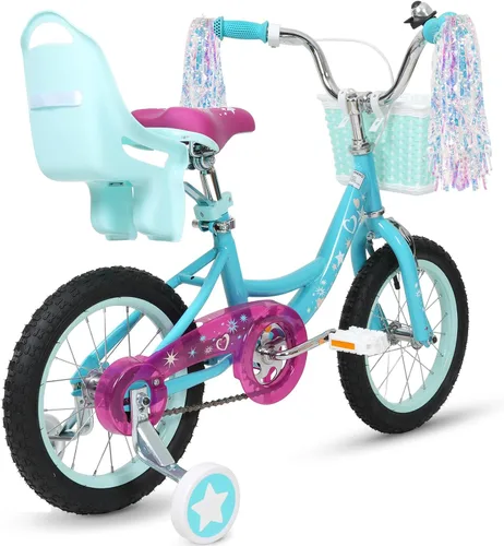 Miniatura 6 de WEIZE Kids Bike, 14 16 Inch Children Bicycle for Girls Ages 4-12 Years Old, Front Basket, Bell, Streamer, Doll Seat, Adjustable Seat & Handlebars