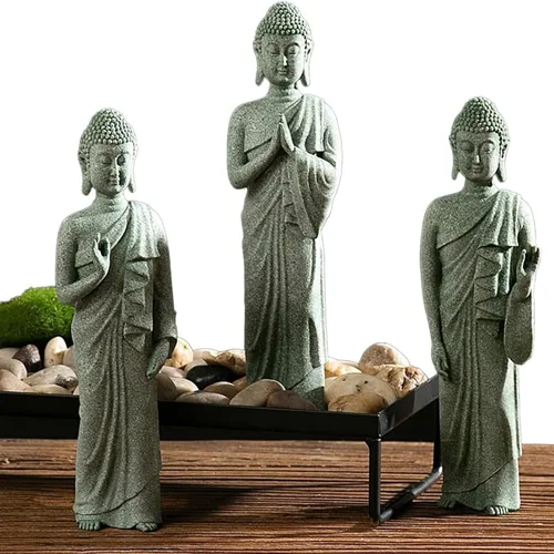 Miniatura 3 de Estatua de Buda para acuario, estatua de Buda de pecera, decoraciones de estatua de Buda de piedra arenisca natural, esculturas de Buda para pecera